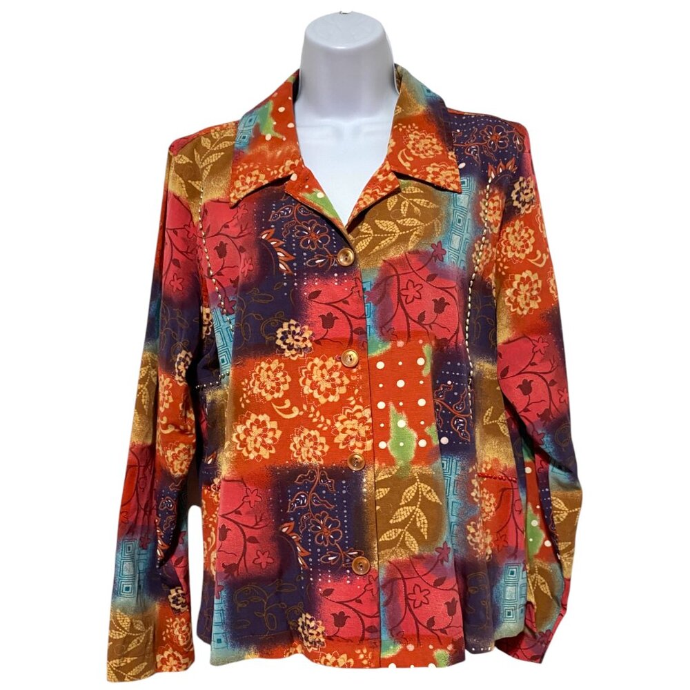 Christopher & Banks-Women's Large Lined Button Top Floral-Detail Bead Design